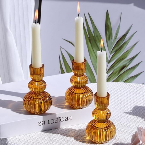 Amber Taper Candle Holders