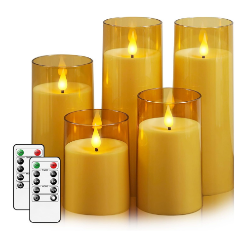 Amber Yellow LED Pillar Candles