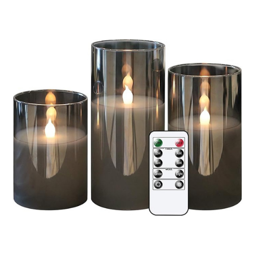 Gray Glass LED Pillar Candles